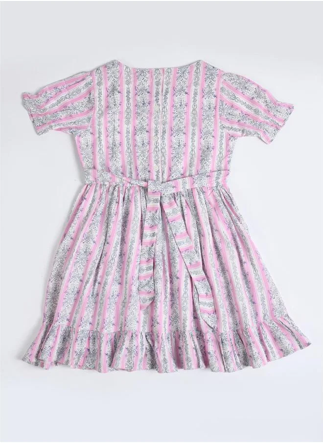 بيلا مودا All-Over Print Round Neck Bow Details Dress