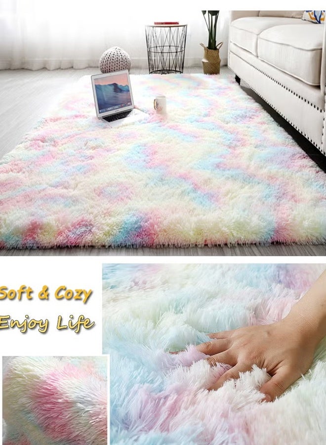 120*160CM 1095G Modern Rugs High density fabric Fluffy Soft Touch Area Rug Carpet Large for Living Room Bedroom Floor Mat Super Soft Fluffy Area Carpet Anti-Slip Plush Carpet High Pile Carpet for Living Room Bedroom Kids Room Macaron Colors - Image 4