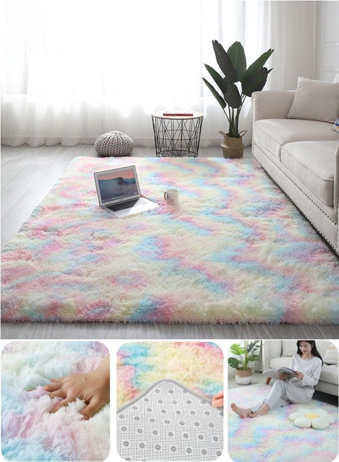 120*160CM 1095G Modern Rugs High density fabric Fluffy Soft Touch Area Rug Carpet Large for Living Room Bedroom Floor Mat Super Soft Fluffy Area Carpet Anti-Slip Plush Carpet High Pile Carpet for Living Room Bedroom Kids Room Macaron Colors - Image 1