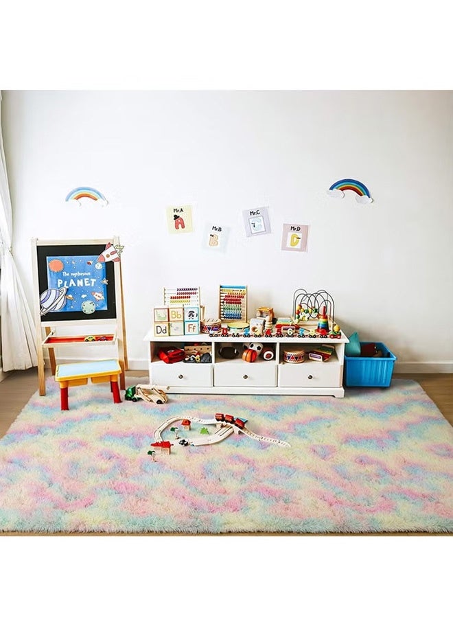 120*160CM 1095G Modern Rugs High density fabric Fluffy Soft Touch Area Rug Carpet Large for Living Room Bedroom Floor Mat Super Soft Fluffy Area Carpet Anti-Slip Plush Carpet High Pile Carpet for Living Room Bedroom Kids Room Macaron Colors - Image 5