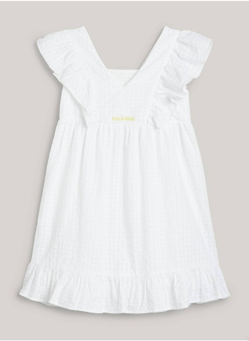 TOMMY HILFIGER Girls' Seersucker Frill Fit And Flare Dress -  Pure cotton seersucker, White  - Image 2