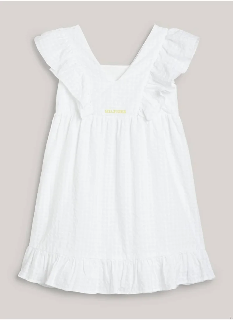 TOMMY HILFIGER Girls' Seersucker Frill Fit And Flare Dress -  Pure cotton seersucker, White