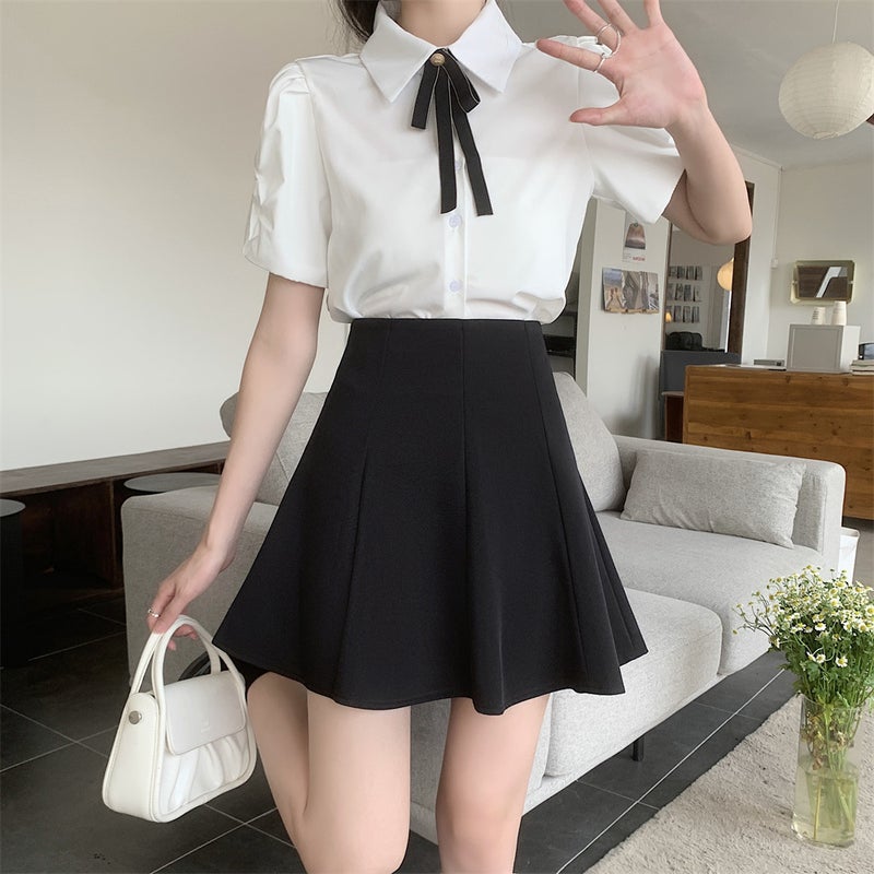 Black Pleated Skirt Skirt Women'S Summer High Waist Short Skirt Umbrella Skirt Slim Look Suit A- Line Skirt Plus Size - Image 2