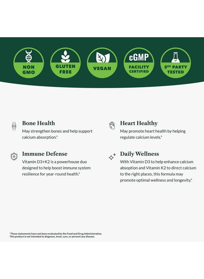 Greens First Vitamins D3+K2 - Support for Heart, Bone, Vascular and Immune Health - Made with Vitamin D3 & Vitamin K2-60 Vegetable Capsules - Image 5