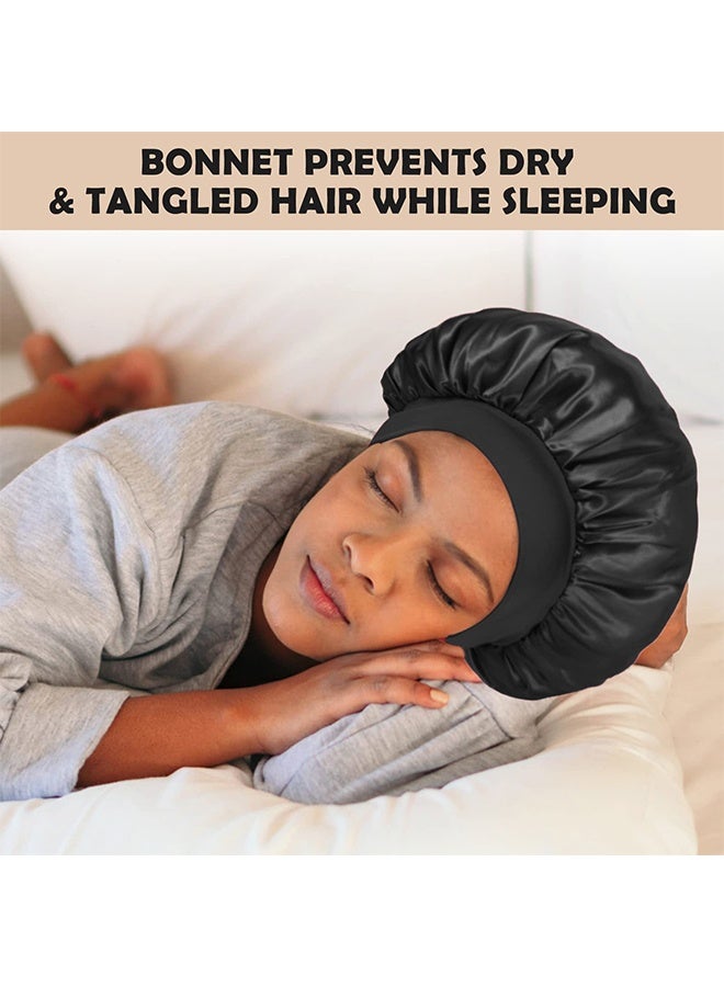 2 قطعة قبعة نوم كبيرة الحجم من الساتان المطاطي، قبعة واسعة من البوليستر الحريري الناعم والمريح للبشرة، قبعة نوم للشعر المجعد لجميع أنواع الشعر المجعد الكثيف - Image 2