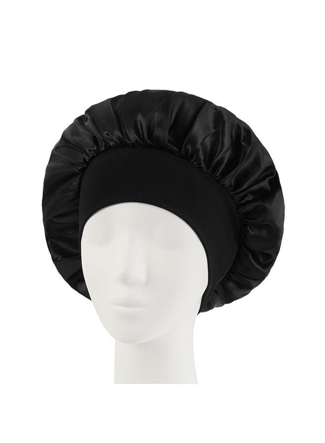 2 قطعة قبعة نوم كبيرة الحجم من الساتان المطاطي، قبعة واسعة من البوليستر الحريري الناعم والمريح للبشرة، قبعة نوم للشعر المجعد لجميع أنواع الشعر المجعد الكثيف - Image 1