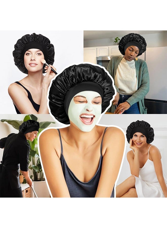 2 قطعة قبعة نوم كبيرة الحجم من الساتان المطاطي، قبعة واسعة من البوليستر الحريري الناعم والمريح للبشرة، قبعة نوم للشعر المجعد لجميع أنواع الشعر المجعد الكثيف - Image 4