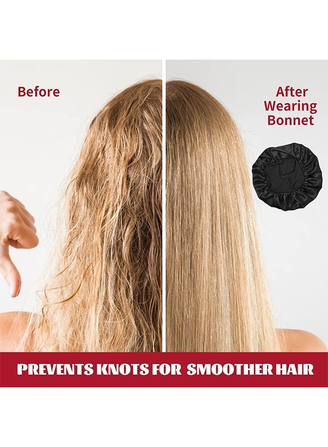 2 قطعة قبعة نوم كبيرة الحجم من الساتان المطاطي، قبعة واسعة من البوليستر الحريري الناعم والمريح للبشرة، قبعة نوم للشعر المجعد لجميع أنواع الشعر المجعد الكثيف - Image 3