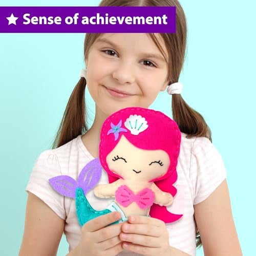 KRAFUN Mermaid Sea Animals Beginner Sewing Kit for Kids Art & Craft kit, Includes 5 Soft Plush Dolls, Instructions & Felt Materials for Learn to Sew, Embroidery Skills, Gift for Girls Educational - Image 5