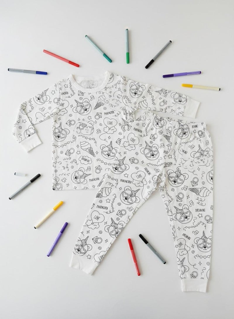 بيبي كلو بيجامات بناتي قابلة للتلوين بطبعة رسومات - Image 2