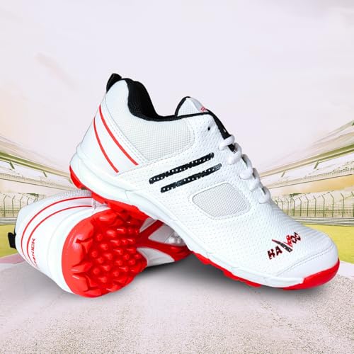 Prokick Havoc Cricket Shoes for Men and Women|Lightweight & Durable Cricket Shoes|PVC Studs Spikes Sports Shoe for Unisex|Synthetic Leather Upper Sports Shoes|EVA Sockliner, White/RED/Black-9 UK - Image 5