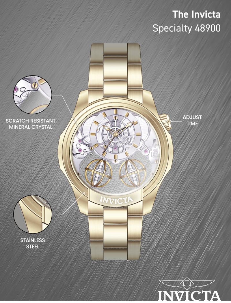 Invicta ساعة إنفيكتا سبشالتي للرجال 46 مم من الفولاذ المقاوم للصدأ بذهب وقرص ذهبي PC21AF كوارتز - Image 4