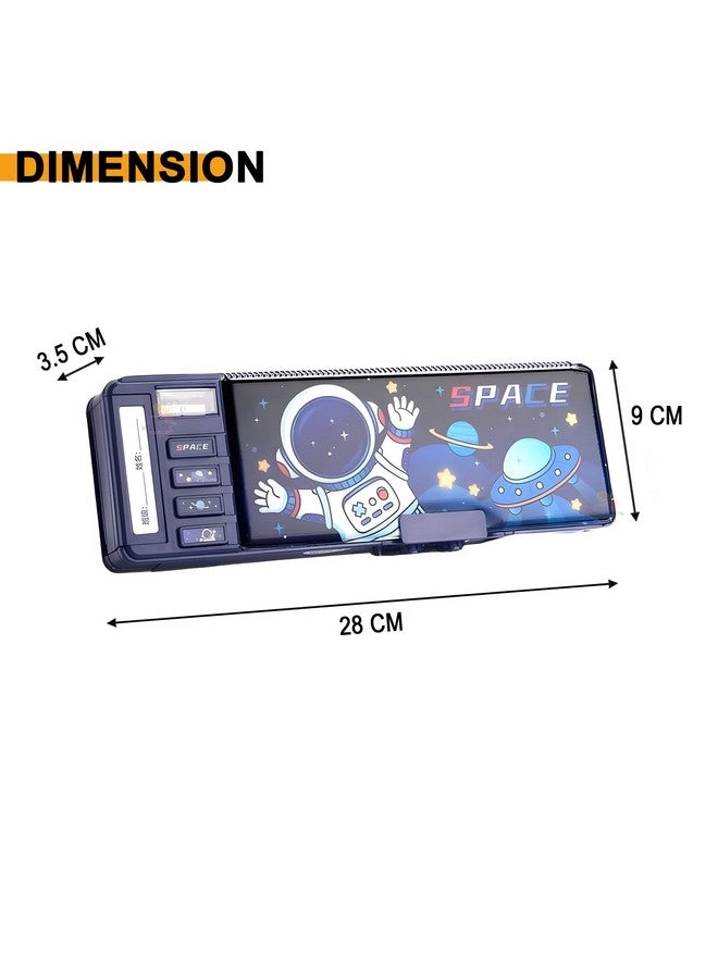 ويش كي صندوق أقلام رصاص بتصميم فضائي من ويشكي للأطفال، صندوق أقلام رصاص مزدوج الجوانب مع قفل مغناطيسي، حافظة متعددة الوظائف مع حامل أقلام رصاص، مبراة مدمجة، حجرات تخزين للممحاة (عبوة من قطعة واحدة، أزرق) - Image 2