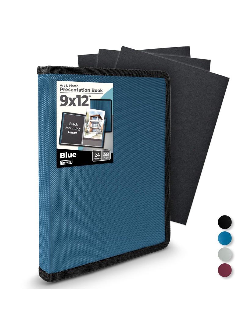 Dunwell Dunwell Art Portfolio 9x12 Folder Blue Black Mounting Paper Portfolio Binder for Artwork 9 x 12 Art Folder 24 Pockets Display 48 Pages AcidFree Poly Presentation Book 