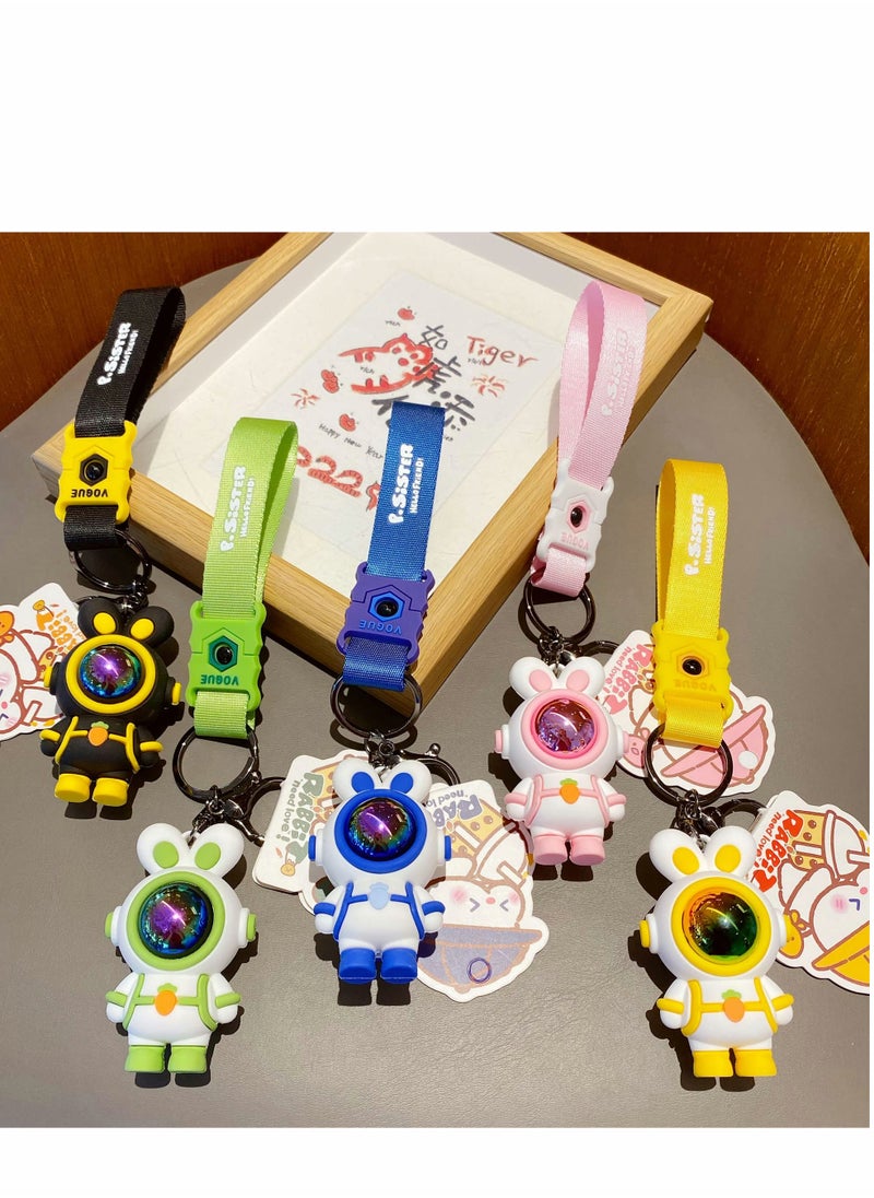 Generic - Creative Astronaut & Bunny Keychain for Men & Women - Soft PVC Car Key Ring & Bag Pendant Holder, Stylish Lanyard Decoration - Image 1