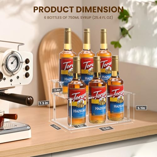 IEEK Coffee Syrup Rack Organizer 2Tier 6 Syrup Bottles Holder Stand for Coffee BarClear Acrylic Bottle Storage Shelf With Anti Slip Pad for SyrupWineKitchen Coffee StationCountertop Wine Rack - Image 3