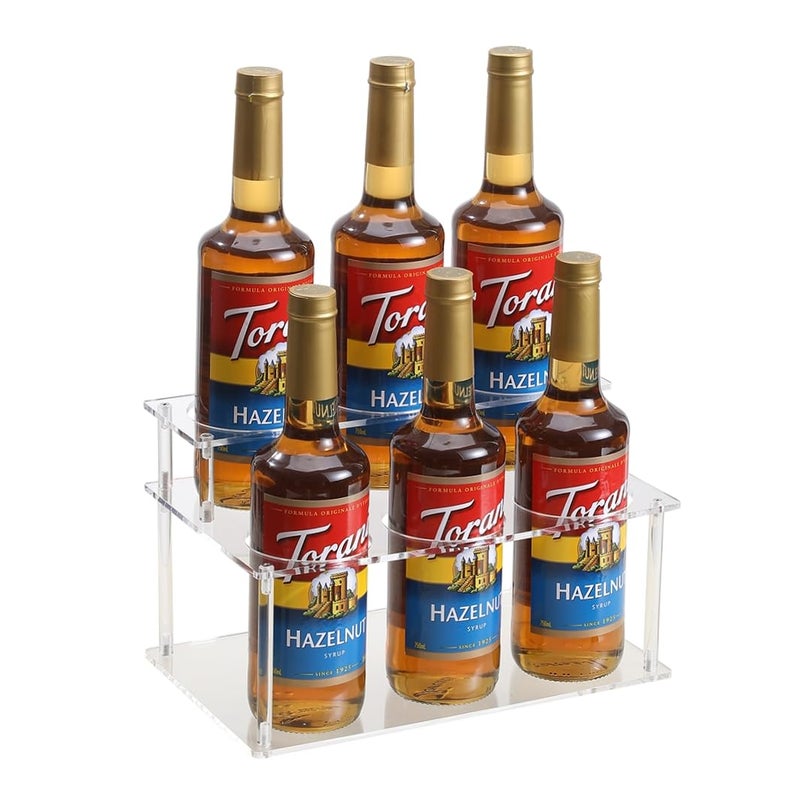 IEEK Coffee Syrup Rack Organizer 2Tier 6 Syrup Bottles Holder Stand for Coffee BarClear Acrylic Bottle Storage Shelf With Anti Slip Pad for SyrupWineKitchen Coffee StationCountertop Wine Rack - Image 2