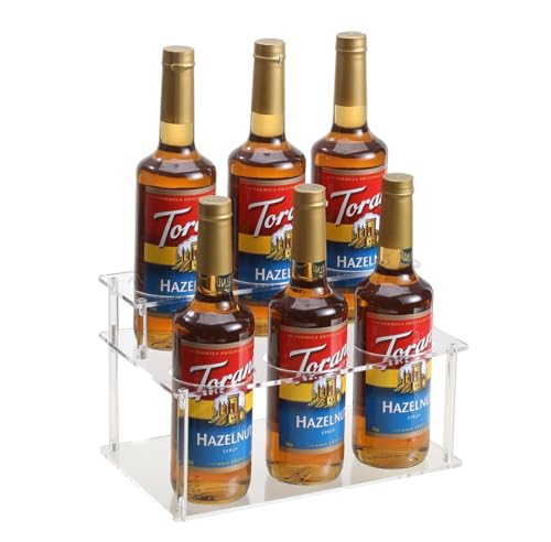 IEEK Coffee Syrup Rack Organizer 2Tier 6 Syrup Bottles Holder Stand for Coffee BarClear Acrylic Bottle Storage Shelf With Anti Slip Pad for SyrupWineKitchen Coffee StationCountertop Wine Rack - Image 1