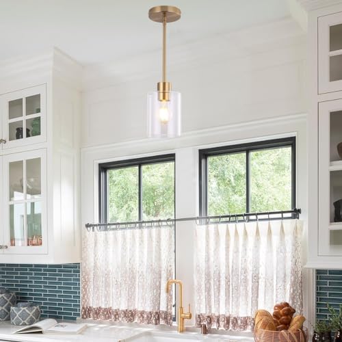 KLSS Brass Pendant Lights Kitchen Island - Gold Clear Glass Pendant Light Fixture Multiple Stems Rods 3 Units 12 Inch 3 Units 4 Inch (3 Pack Brass) - Image 5