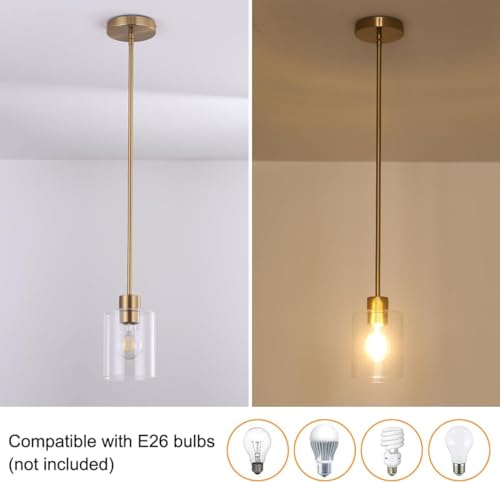 KLSS Brass Pendant Lights Kitchen Island - Gold Clear Glass Pendant Light Fixture Multiple Stems Rods 3 Units 12 Inch 3 Units 4 Inch (3 Pack Brass) - Image 4