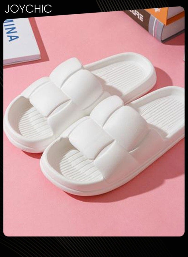 Joychic Solid Color Flower Pattern EVA Comfortable Bottom Non-slip Bathroom Shower Slipper Quick Dry and Breathable Indoor Bedroom Slipper White for Women - Image 1