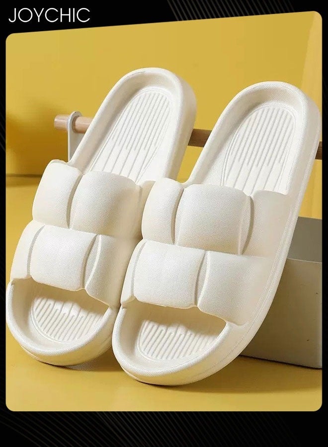 Joychic Solid Color Flower Pattern EVA Comfortable Bottom Non-slip Bathroom Shower Slipper Quick Dry and Breathable Indoor Bedroom Slipper White for Women - Image 2