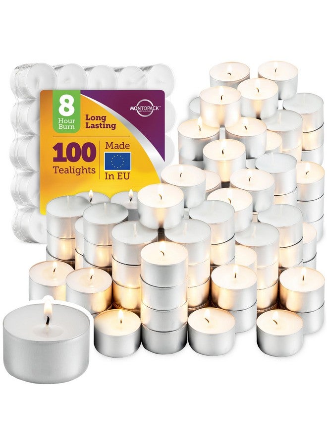 MontoPack MontoPack Unscented White Tealight Candles Bulk [100] | 8 Hours of Smokeless, Dripless, Long Lasting Burning Paraffin Tea Lights | Small Votive Mini Candles for Home, Shabbat, Weddings & Emergencies  - Image 1