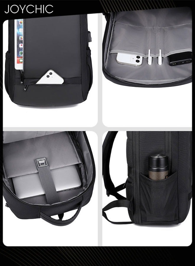 Joychic حقيبة ظهر أكسفورد عملية للطلاب بحجم 15.6 بوصة للسفر الخارجي حقيبة يومية بسعة كبيرة حقيبة مدرسية مع منفذ USB للنساء والرجال للعمل باللون الأسود - Image 3