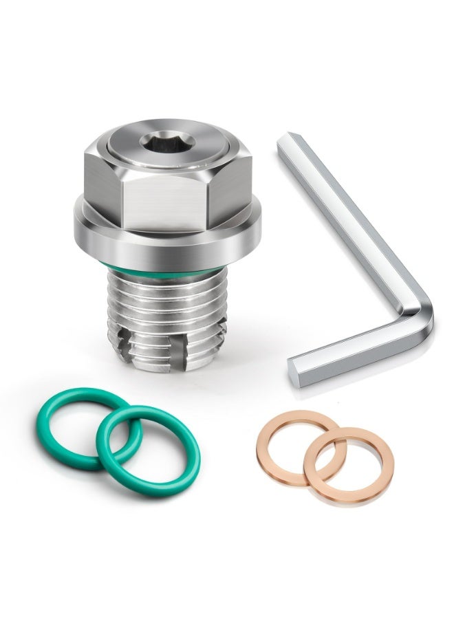 CMGTYYD M12.1-1.75 x 15mm Oversize Oil Drain Plug Stainless Steel Oil Pan Drain Bolt withwith Copper Washers and O-Rings ，Applicable to most Cadillac, Mustang, Ford, Camaro, Mondeo, Kuga and More Vehicles  - Image 1