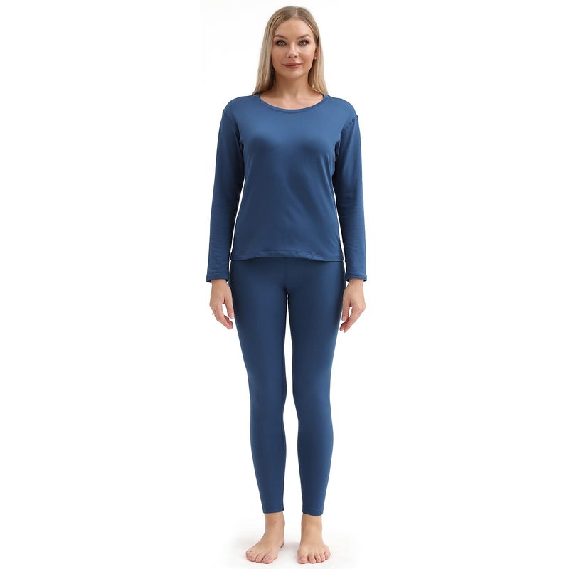 PISIQI Thermal Underwear Women UltraSoft Long Johns Set Base Layer Skiing Winter Warm Top Bottom XXL Blue