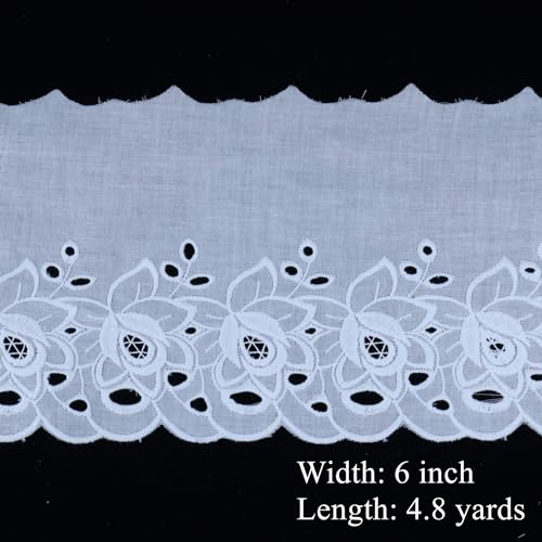 AIETSYEI Eyelet Lace Trim 4.8 Yards 6 Inch Wide White Cotton Lace Ribbon Embroidery Ruffle Craft Lace for Sewing, Baby Clothes, Pets Clothes - Image 2