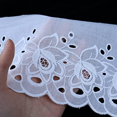 AIETSYEI Eyelet Lace Trim 4.8 Yards 6 Inch Wide White Cotton Lace Ribbon Embroidery Ruffle Craft Lace for Sewing, Baby Clothes, Pets Clothes - Image 3