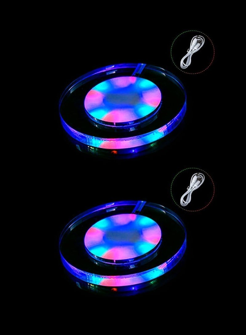 USB Rechargeable LED Coaster Bottle Lights for Drinks Flash Light Up Coaster for Bars Parties Wedding Festivals and Christmas 2 Packs Multicolor Square - Image 1