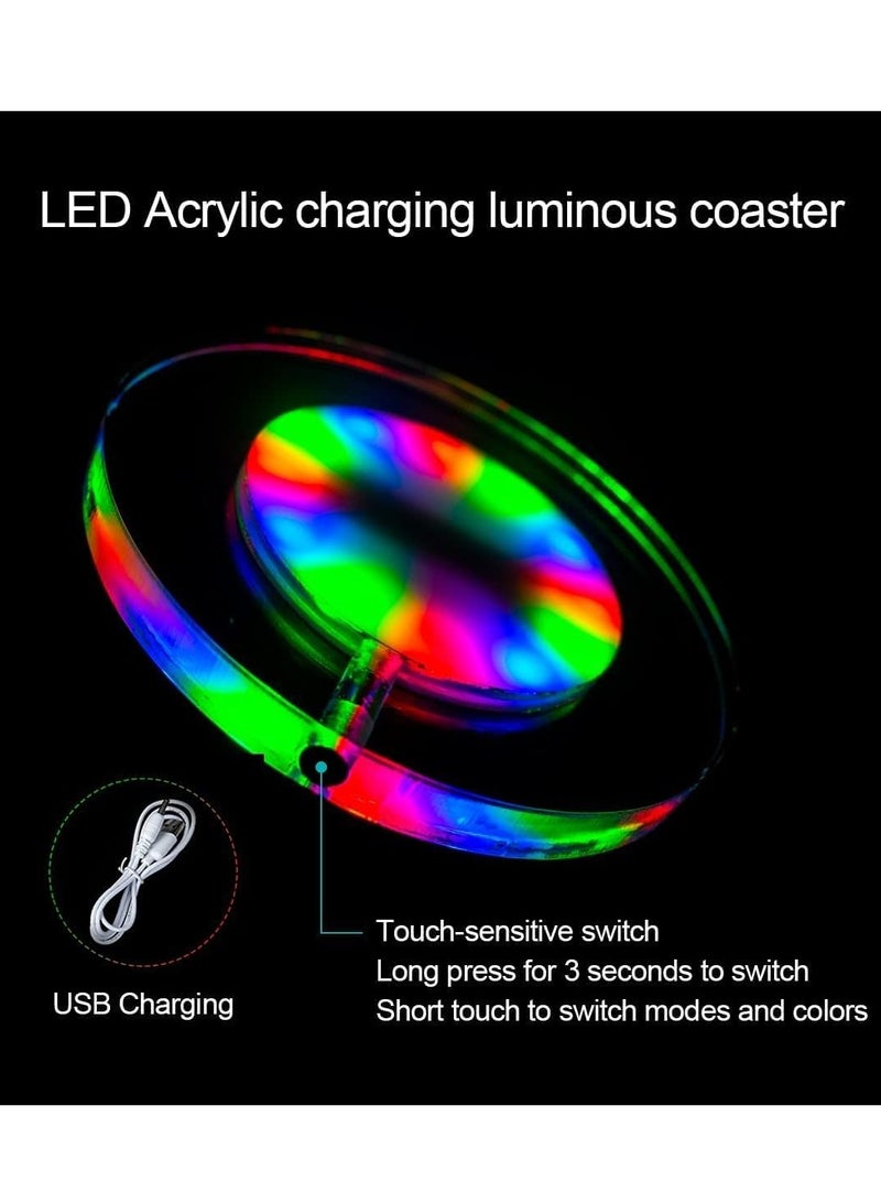 USB Rechargeable LED Coaster Bottle Lights for Drinks Flash Light Up Coaster for Bars Parties Wedding Festivals and Christmas 2 Packs Multicolor Square - Image 2