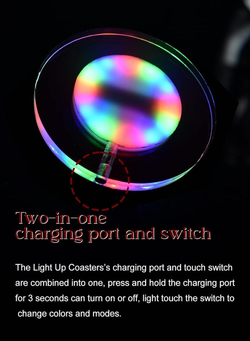 USB Rechargeable LED Coaster Bottle Lights for Drinks Flash Light Up Coaster for Bars Parties Wedding Festivals and Christmas 2 Packs Multicolor Square - Image 5