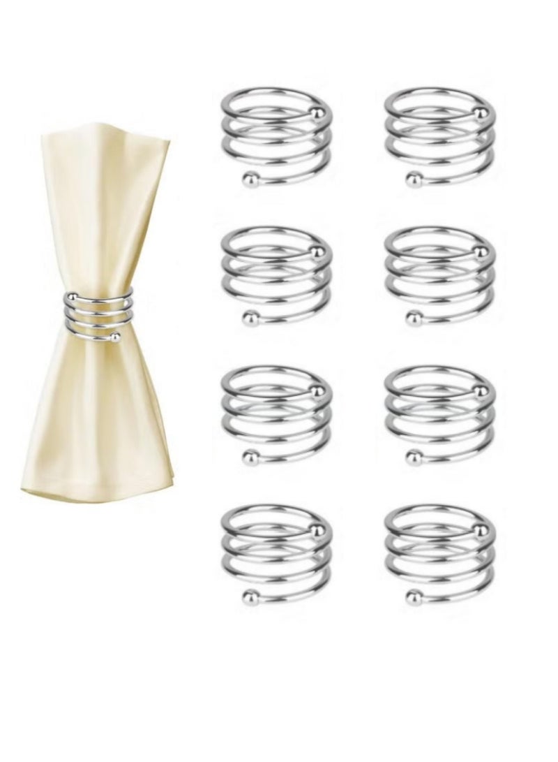 Mmmon Silver Napkin Rings Set of 8-Elegant SpringNapkin Rings with Sturdy Metal Design Easyto Clean, Durable and Versatile for Dining Table Settings, Special Occasions Stylish Gifts - Image 1