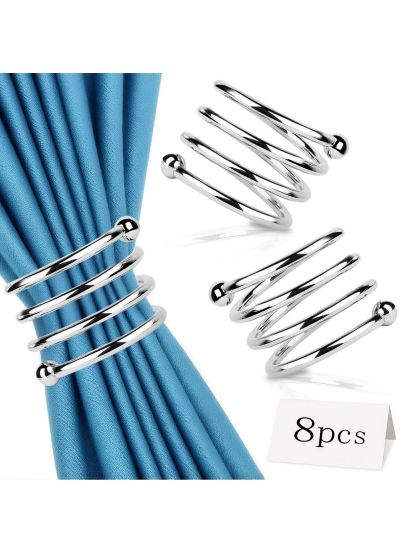 Mmmon Silver Napkin Rings Set of 8-Elegant SpringNapkin Rings with Sturdy Metal Design Easyto Clean, Durable and Versatile for Dining Table Settings, Special Occasions Stylish Gifts - Image 2