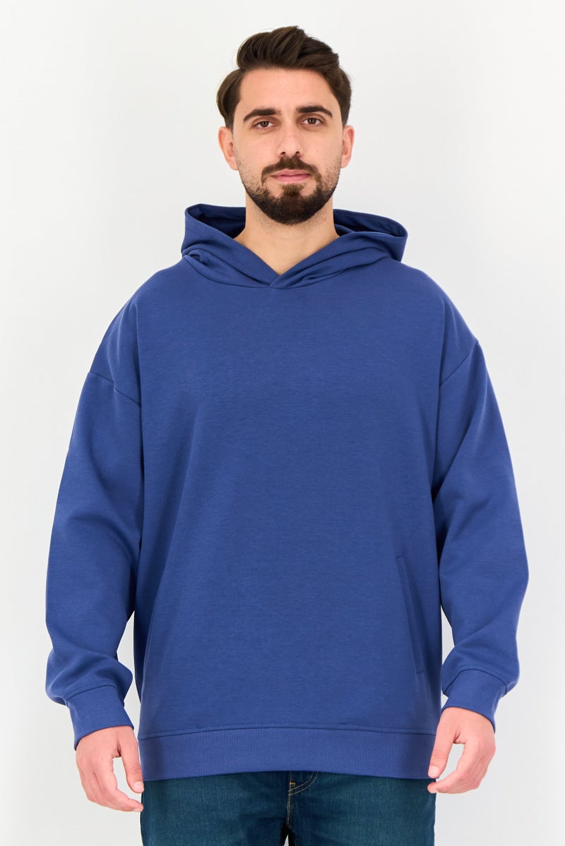 Algspar Men Plain Long Sleeve Hoodie, True Blue - Image 1