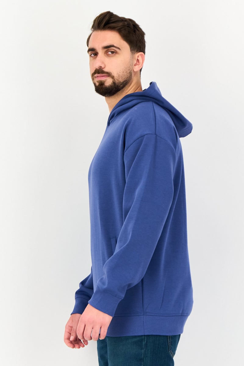 Algspar Men Plain Long Sleeve Hoodie, True Blue - Image 4
