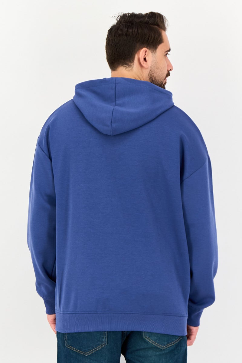 Algspar Men Plain Long Sleeve Hoodie, True Blue - Image 3