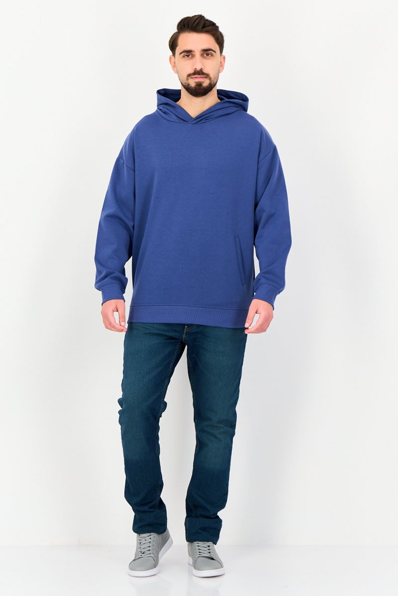 Algspar Men Plain Long Sleeve Hoodie, True Blue - Image 2