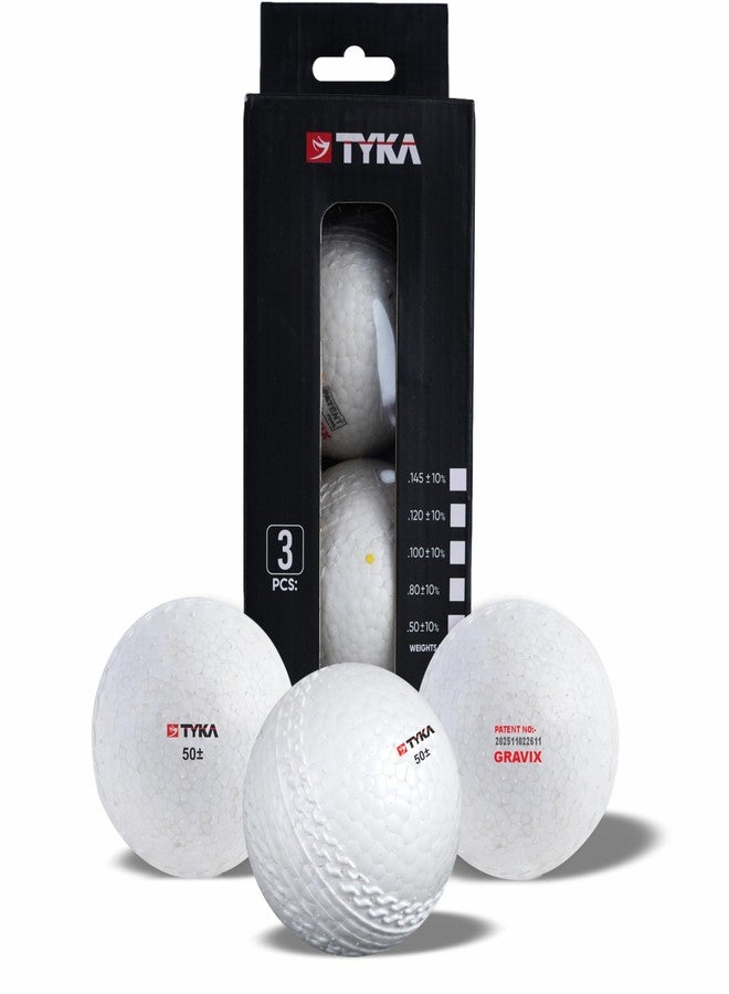 TYKA Plastic Light Gravix Moisture Resistant Cricket Ball 50+ GMS - Eco-Friendly Training Ball | All Weather Durable Performance | True Bounce, Engineered Power (All Levels) Pack of 3 (Cricket) - Image 1