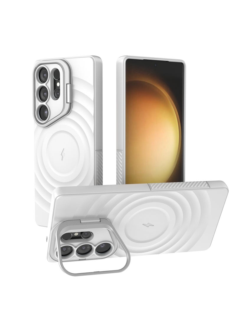 cas:pace Magnetic Phone Case for S25 Series, Anti-slip and Anti-drop Protective Case with Metal Lens Holder, Compatible with MagSafe - White + Two-layer Tempered Film - Image 1