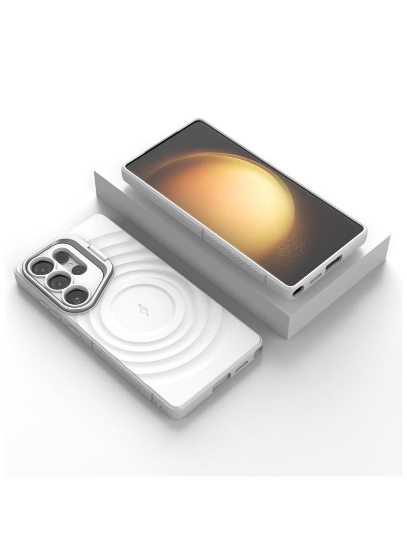 cas:pace Magnetic Phone Case for S25 Series, Anti-slip and Anti-drop Protective Case with Metal Lens Holder, Compatible with MagSafe - White + Two-layer Tempered Film - Image 3