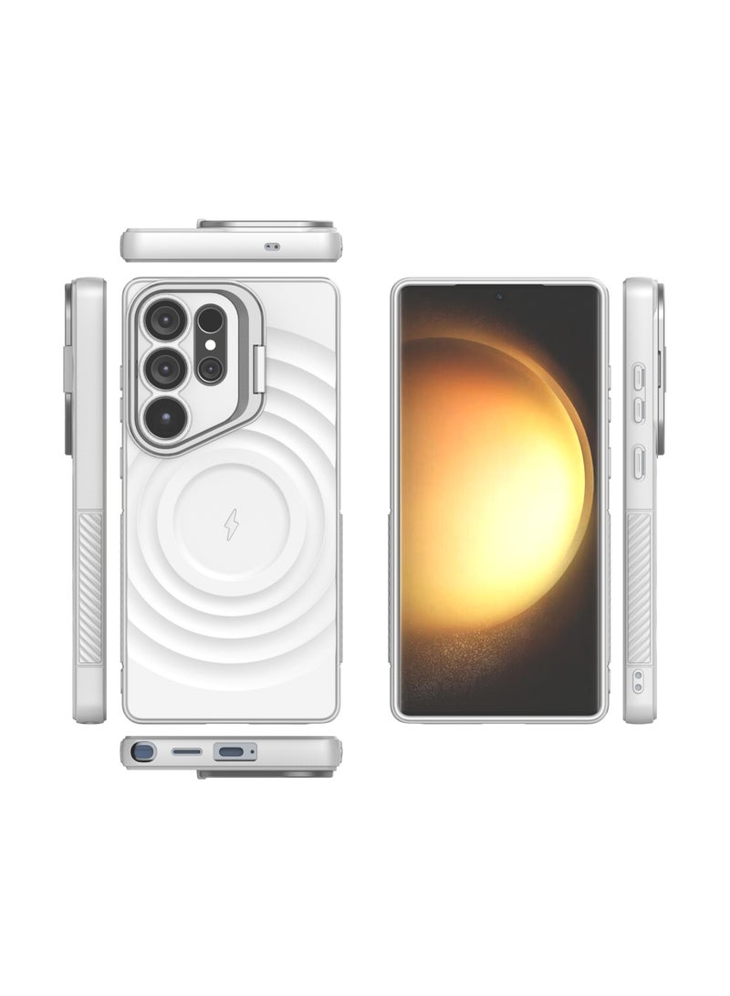 cas:pace Magnetic Phone Case for S25 Series, Anti-slip and Anti-drop Protective Case with Metal Lens Holder, Compatible with MagSafe - White + Two-layer Tempered Film - Image 2