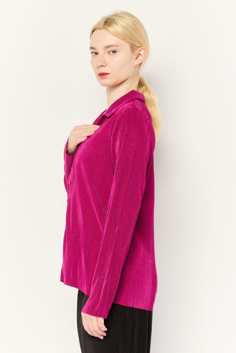 Cyrus بلوزة نسائية بأكمام طويلة وياقة منتشرة، ماغينتا - Image 3