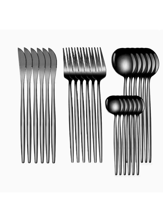 Black 24 piece Set New Portuguese 24/30-piece Stainless Steel Cutlery Set Hotel Steak Knife, Fork, And Spoon Set - Image 1