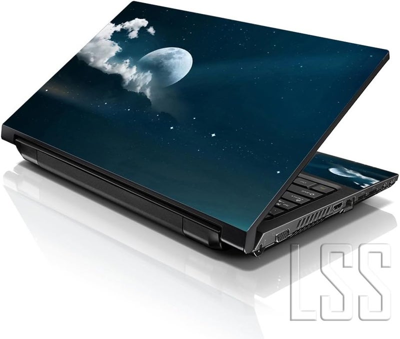 LSS 17 17.3 Inches Laptop Notebook Skin Sticker with 2 Wrist Pads - Reusable Cover Protector Vinyl Sticker Cover Decal Fits 17" - 19" HP Asus Acer Samsung - Moon Pattern - Image 1