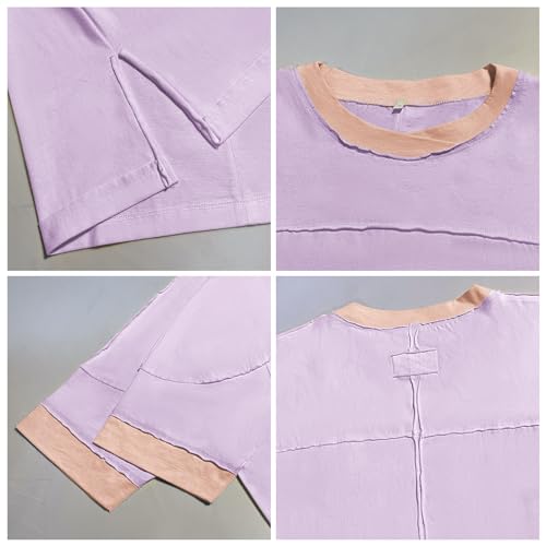 Songling Womens 3/4 Length Sleeve Casual Loose Fit Summer Tee Shirt Basics Cotton t Shirts Trendy Tops Purple - Image 3