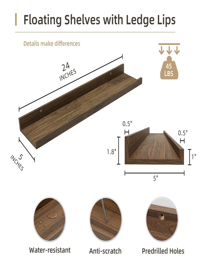 Acovy Picture Ledge Shelf, MDF Wood Floating Shelves Set of 2, Picture Ledge Photo Ledge Wall Mounted for Living Room Kids' Room Bedroom, Color Black (Walnut, 24") - Image 3